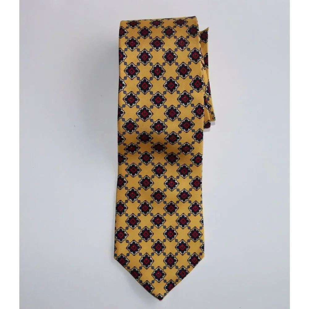 Lands' End Men's Yellow, Navy, Gray & Red Silk Tie USA Very‎ Nice